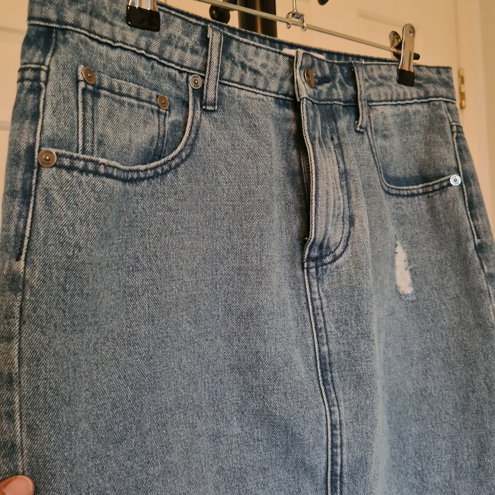 Zimmermann Denim 1 Faded Blue Distressed Knee Lenght with Waist Strap Belt Skirt - Picture 2 of 11